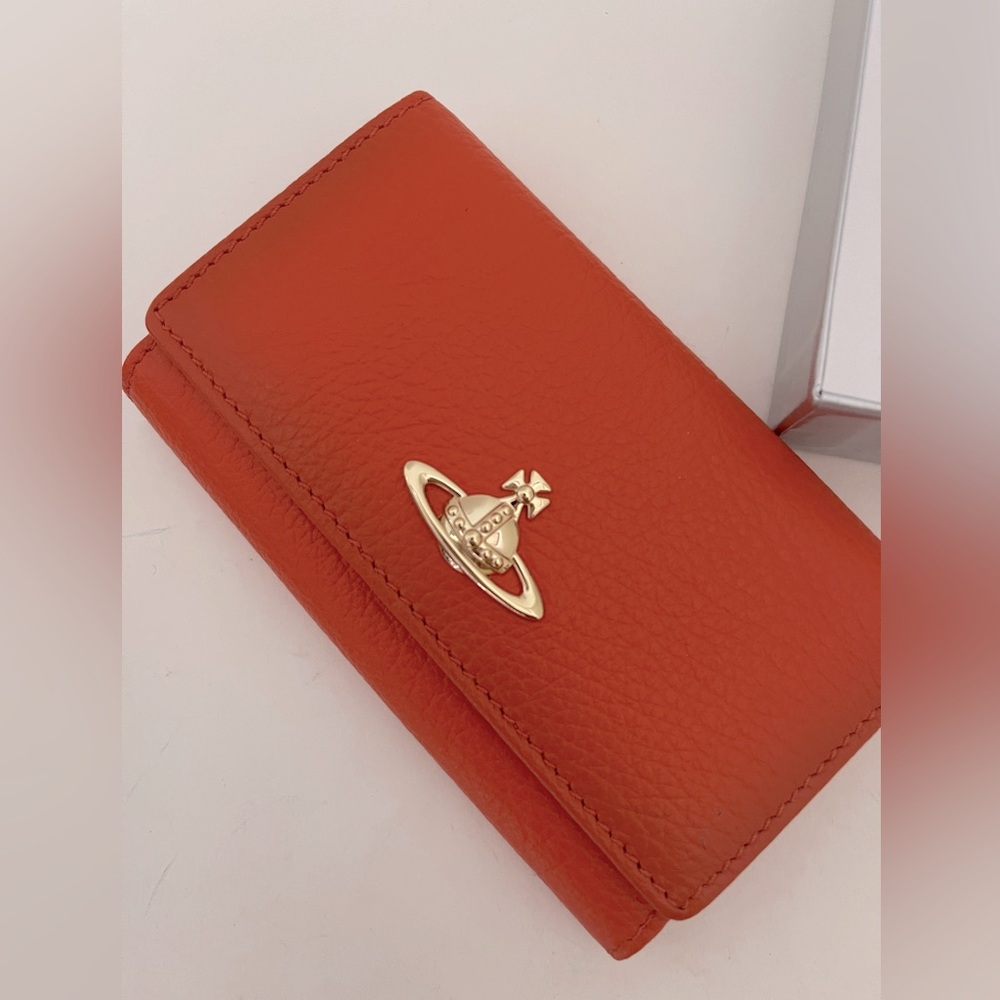 Vivienne Westwood Key wallet Orange balmoral leather and gold hardware new